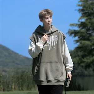 大  大码秋季重磅高品质砂洗做旧坎肩连帽卫衣JF33-特P60控88图片