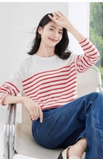 2025年秋季时尚百搭通勤简约休闲条纹针织衫，女装针织衫/毛衣，哲奥羊绒