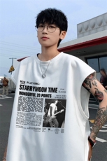 ！2024夏季新款男士麂皮绒背心情侣无袖T恤TLBX03特P18控38，男装T恤，电商B220