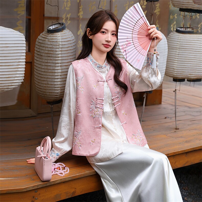 2026年春季新中式g风高级感提花马甲衬衫随意搭配套装,女装套装/套裙,超帛