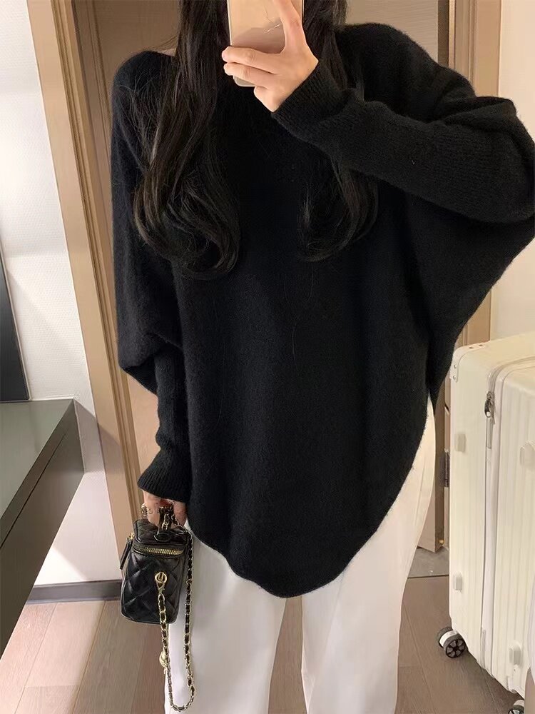 慵懒风宽松粗针蝙蝠袖毛衣女秋冬短款韩版宽松显瘦,针织衫/毛衣,半城羊绒