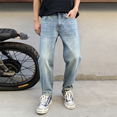 B230档2025秋冬新款浅蓝色简约百搭宽松直筒牛仔裤男9907P90，男装牛仔裤，电商B230