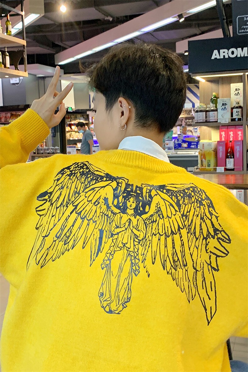 1港风新款宽松休闲中性情侣潮流印花毛衣男外套7671P48加绒P55,男装针织衫/毛衣,星座226-2