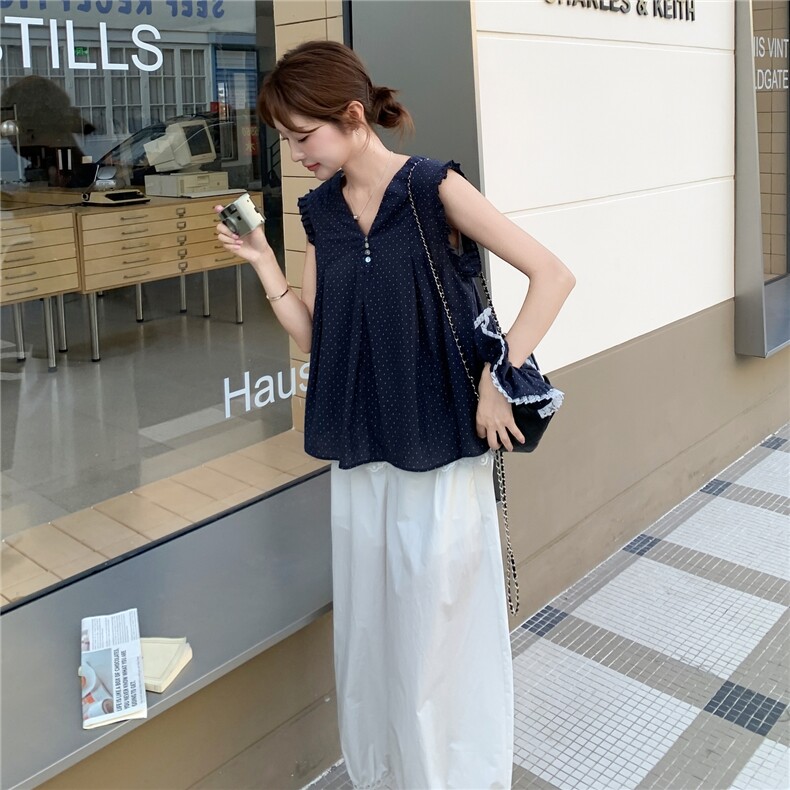 现货现货！！波点上衣+白裤子+头花三件套2C203-2860-P155-K238,女装套装/套裙,2C203