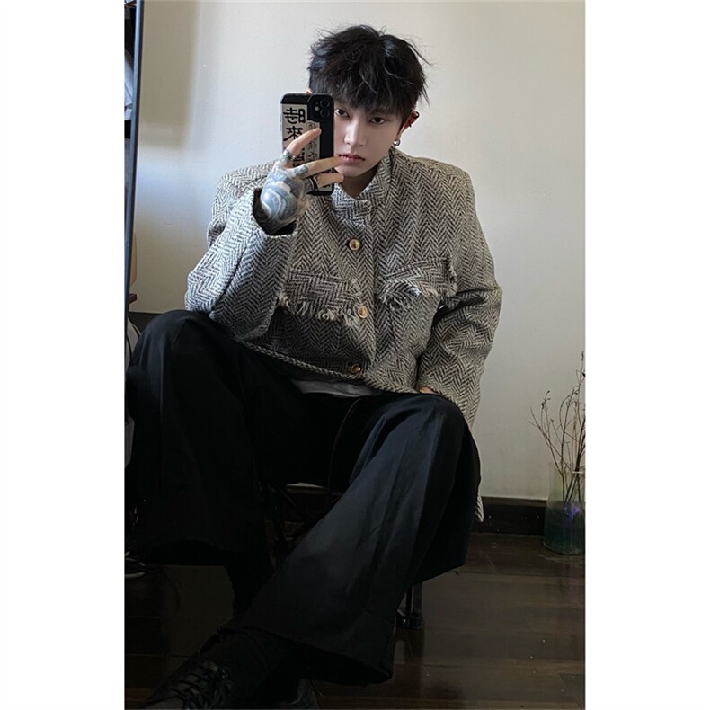 现货自制款抖音质量设计款拉毛胸花小香风夹克,男装夹克,星座910A