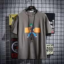 2021夏季新网格风日系大码男已注册卡通印花短袖T恤T1054-P25，男装T恤，电商A001