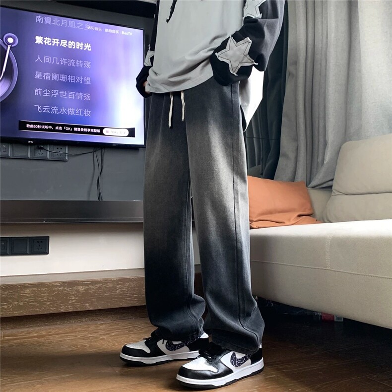 K1222-p35（网络图）现货牛仔裤无弹阔腿直筒裤老爹裤长裤,男装牛仔裤,星座103A-1