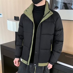 港风时尚拼色拉链口袋羽绒服男2024秋季新款休闲宽松立领羽绒服图片