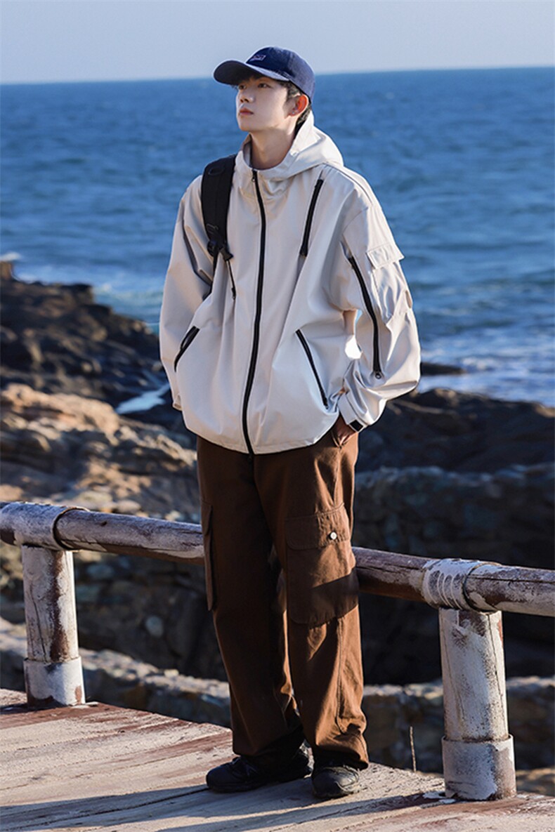 春季新款现货港风夹克三防冲锋衣宽松男外套DSA157B-JK1562-P75,男装夹克,电商A157B