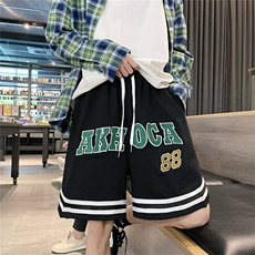 华夫格刺绣短裤美式hiphop裤子男宽松百搭潮流五分中裤K3277-P30，男装休闲裤，星座512-2