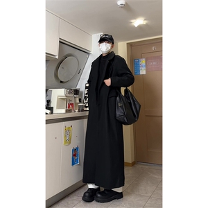 有货～冬季韩版垫肩拖地高级感超长款男女毛呢大衣外套NZ669批145图片