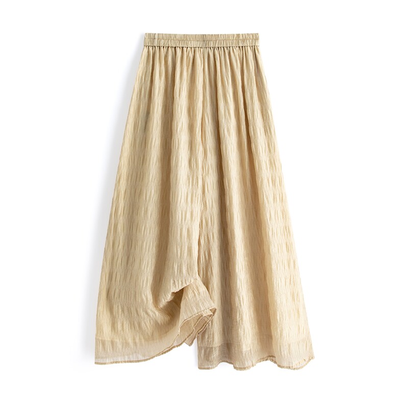 松紧松轻薄超宽松大摆长裤休闲时尚纯色绉感阔腿裙裤女，女装休闲裤，水衣源