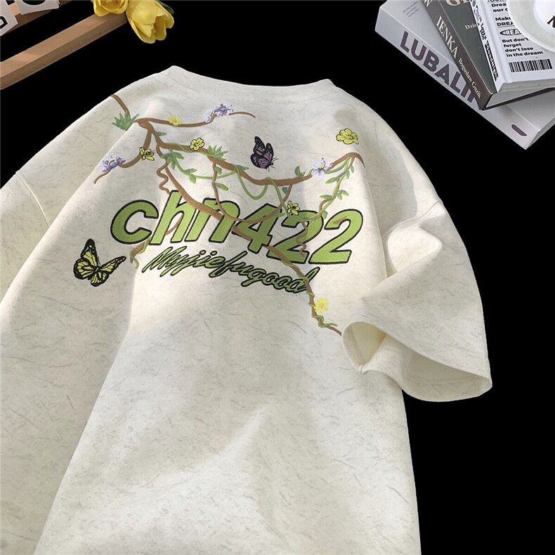 250克重磅砂洗20万针荧光线刺绣天丝棉冰丝短袖T恤JF217特P48控89图片
