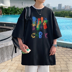 港风高克重纯棉夏季新款短袖T恤涂鸦印花简约T6008P25控38，男装T恤，电商A268A