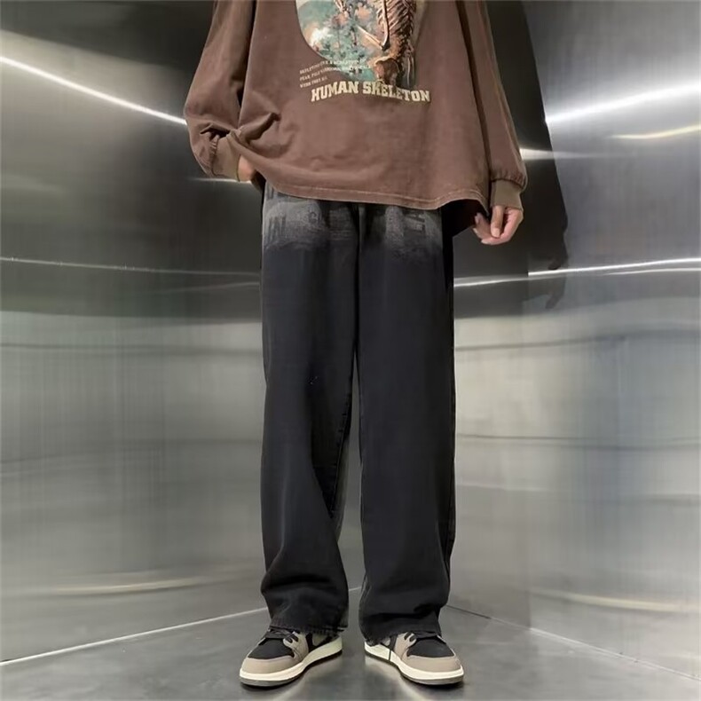 牛仔裤男美式高街秋款宽松直筒裤子潮牌休闲长裤N0554-P45,男装牛仔裤,星座308B-1