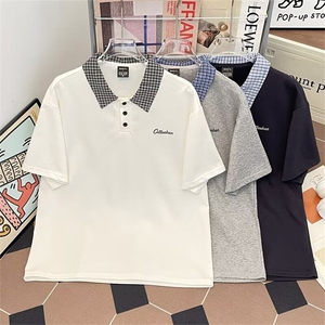 2025新款撞色格子领polo衫翻领短袖t恤宽松半袖班服现货T1862-P38图片