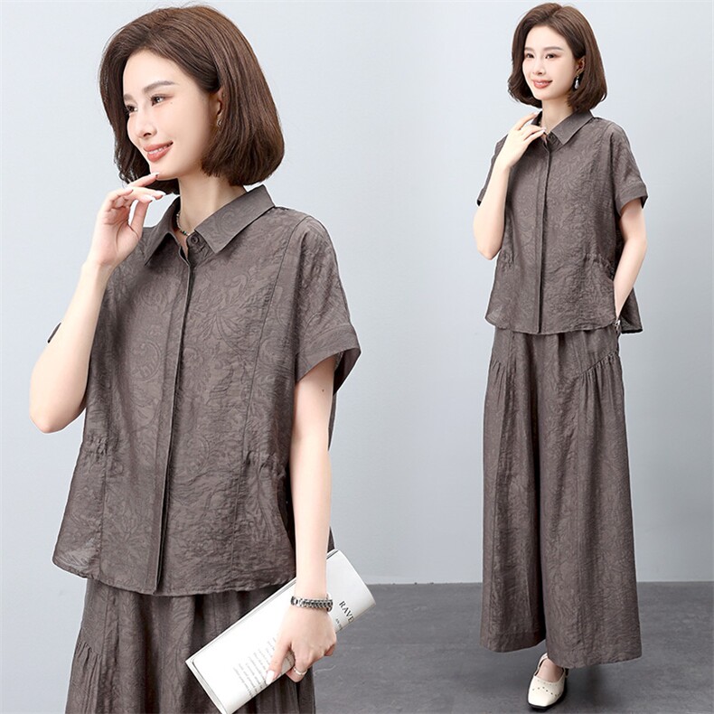 夏季阔腿裤套装女2025新款搭配一整套爆款洋气大码显瘦天丝两件套，女装套装/套裙，雪樱依海