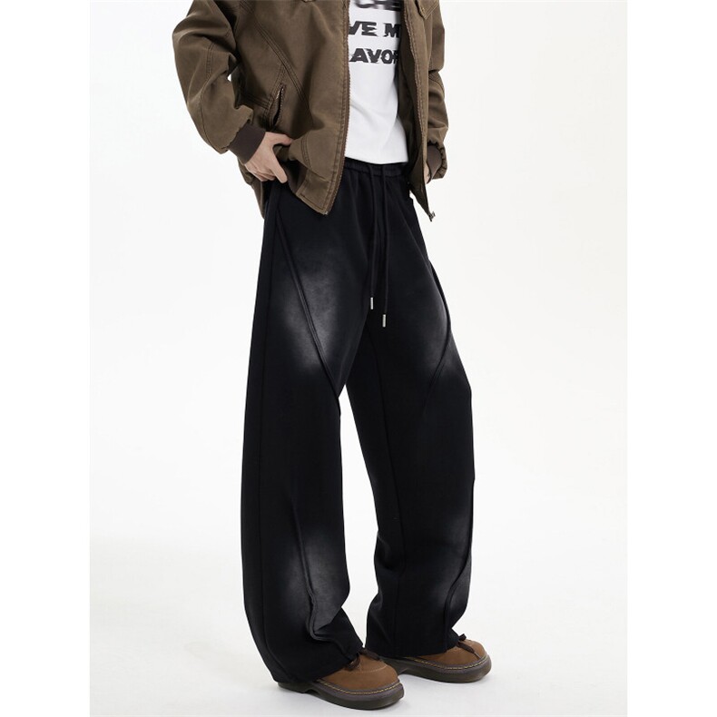 美式高街复古水洗做旧宽松痞帅百搭阔腿情侣长裤KZ46M36--TP50，男装休闲裤，电商A247C