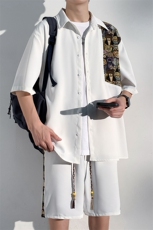 1小熊短袖衬衫男+短裤大码情侣套装92%聚酯纤维8%氨纶TZ77059P70，男装牛仔裤，星座226-2