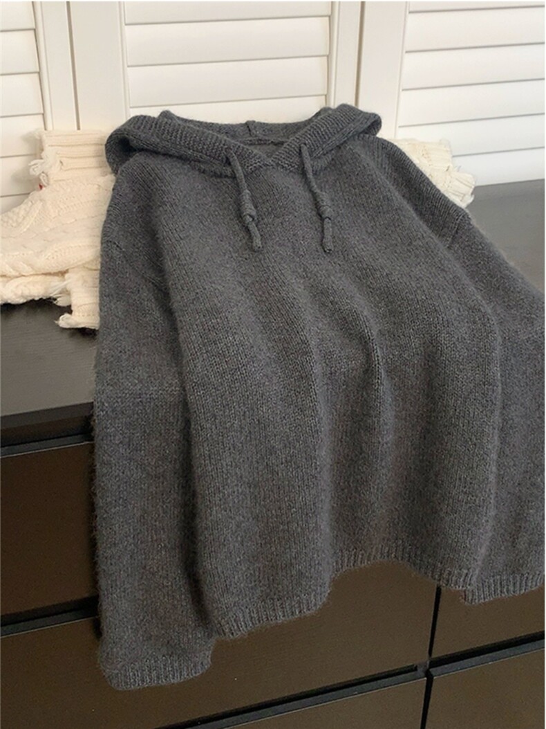 2025年秋季新款百搭女士灰色长袖加厚保暖连帽衫，女装羊毛衫，宛庄羊绒
