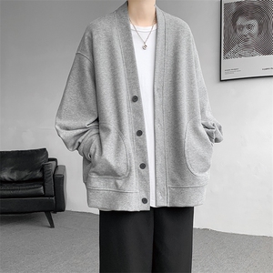 8XL-M春季开衫V领卫衣男港风日系慵懒风痞帅长袖上衣服外套KS001,肚子有肉怎么搭配衣服大气有品位图片