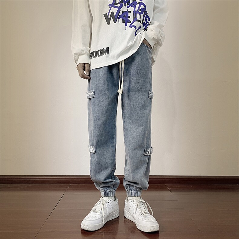 新款束脚牛仔裤男女宽松百搭工装哈伦裤拼色潮牌阔腿裤N1653-p45,男装牛仔裤,星座1008