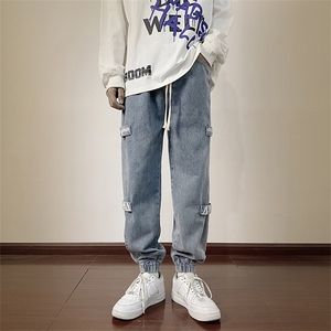 新款束脚牛仔裤男女宽松百搭工装哈伦裤拼色潮牌阔腿裤N1653-p45图片