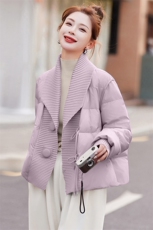 针织拼接羽绒服女欧货2024冬季新款时尚减龄百搭大翻领白鸭绒外套，女装羽绒服，悠米