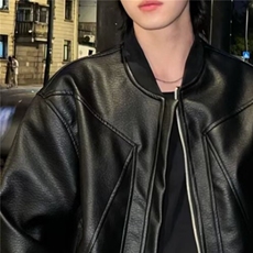美式解构pu皮衣外套男cleanfit短款机车夹克春1008-LJK83411-P65，男装夹克，星座1008