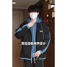 新款加厚拼色假两件连帽棉衣外套男大码保暖棉服M2915特P75控108，男装棉衣，电商A001