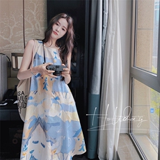 【新款】多巴胺假日蓝色涂鸦连衣裙8220-P115-K168，女装连衣裙，2C137