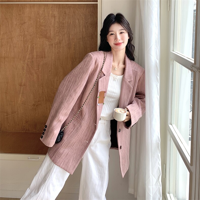 休闲粉色气质西装外套女春秋2025新款超火百搭今年流行设计感西服,女装西装,2C232