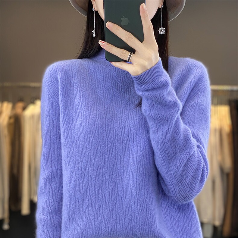 纯色长袖套头2024年秋季半高领羊毛毛衣女打底针织衫,女装羊毛衫,暖圣羊羊绒