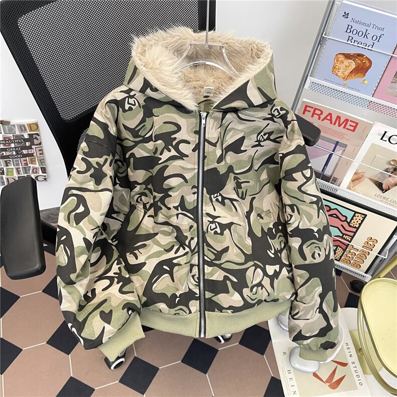 加绒加厚冬款男女连帽棉衣迷彩兔毛保暖棉袄外套MY26P112,男装棉衣,星座1013-1