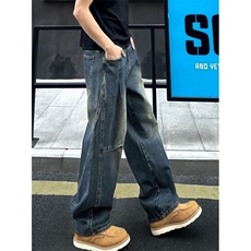 宽松直筒美式水洗牛仔裤男士时尚休闲长裤男装阔腿弯刀裤N922，男装牛仔裤，星座1116A（原606A-3）