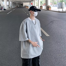 仿棉双纱黑灰假两件撞色休闲运动T恤T149，男装T恤，星座1116A-1（原606A）