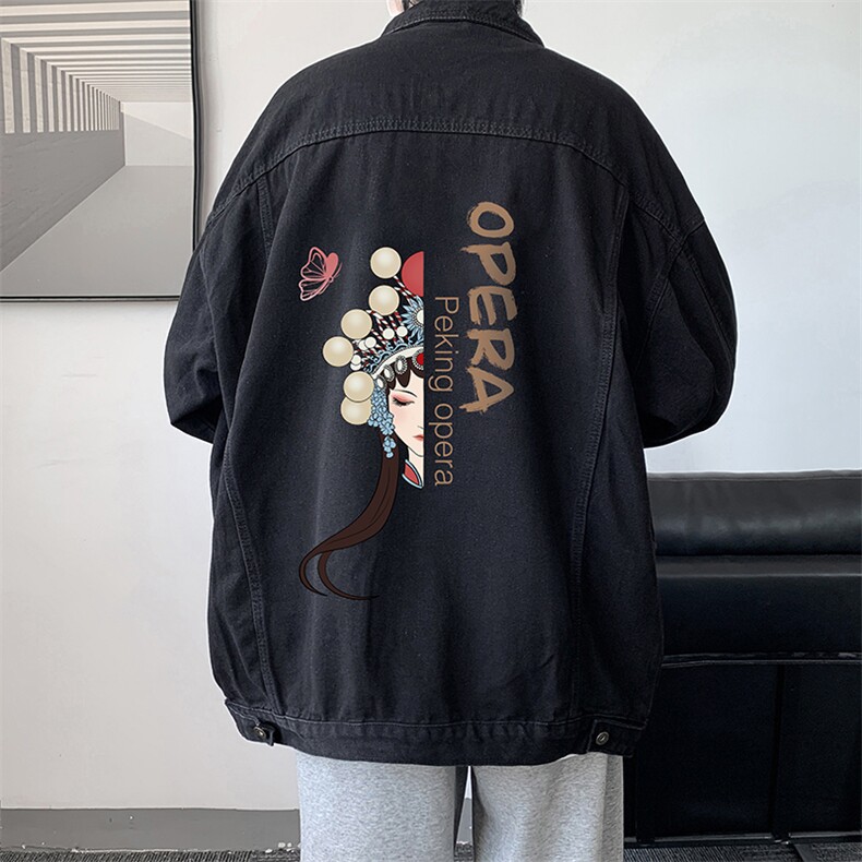 京剧脸谱牛仔夹克男大码牛仔外套男茄克NJ77161-P60,男装夹克,电商A040