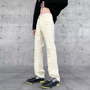2024破洞毛边微喇牛仔裤男美式裤子 S2335 P58图片