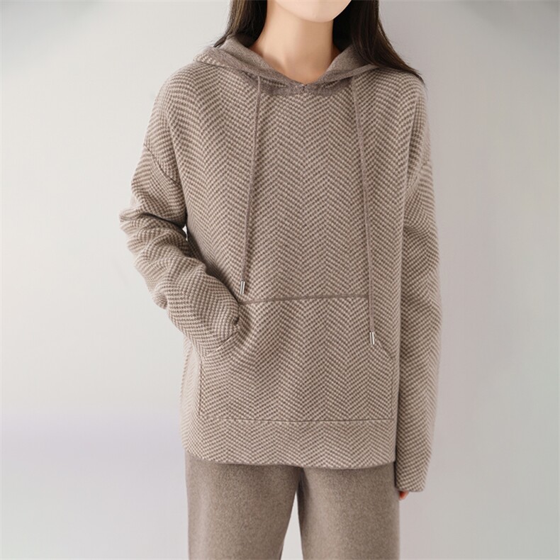 2024年秋季时尚潮流羊毛连帽两件套，女装套装/套裙，鹏源羊绒