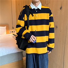 秋季超火ins条纹长袖polo衫卫衣宽松潮流情侣款体恤衫W1634-P35，男装卫衣，星座512-2