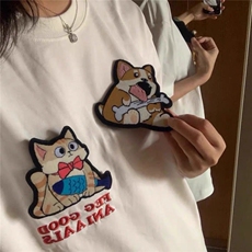 夏季新款港风美式字母刺绣魔术贴圆领短袖T恤男女ZX472-P38，男装T恤，星座313A(原308A-2)