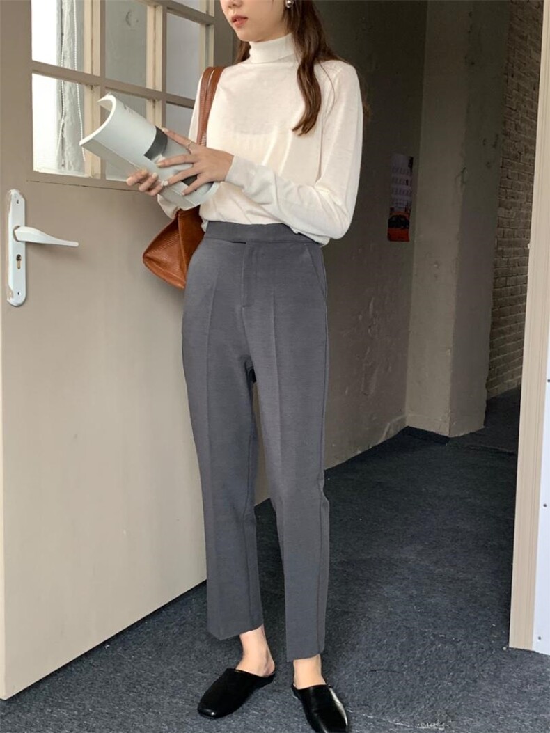 〖现货〗高腰显瘦通勤小脚西裤，9分裤版型休闲好驾驭，后半松紧，其它，炽元素