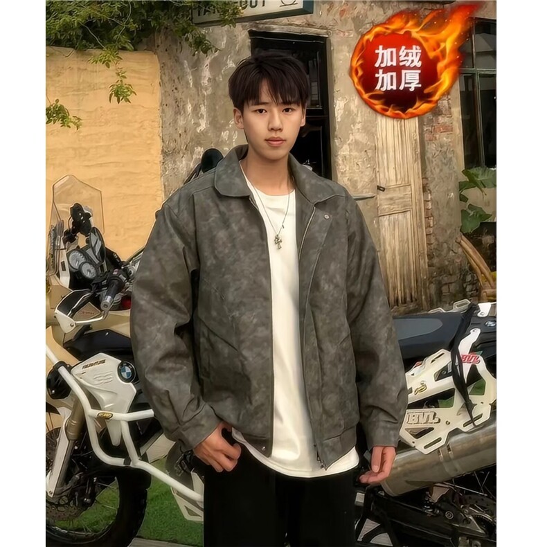 美式扎染短款皮衣外套春季男生,男装皮衣,星座506A