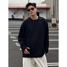 抖音得物高品质26春装设计感长袖打底衫纯色拉链肩圆领卫衣W123，男装T恤，电商A486