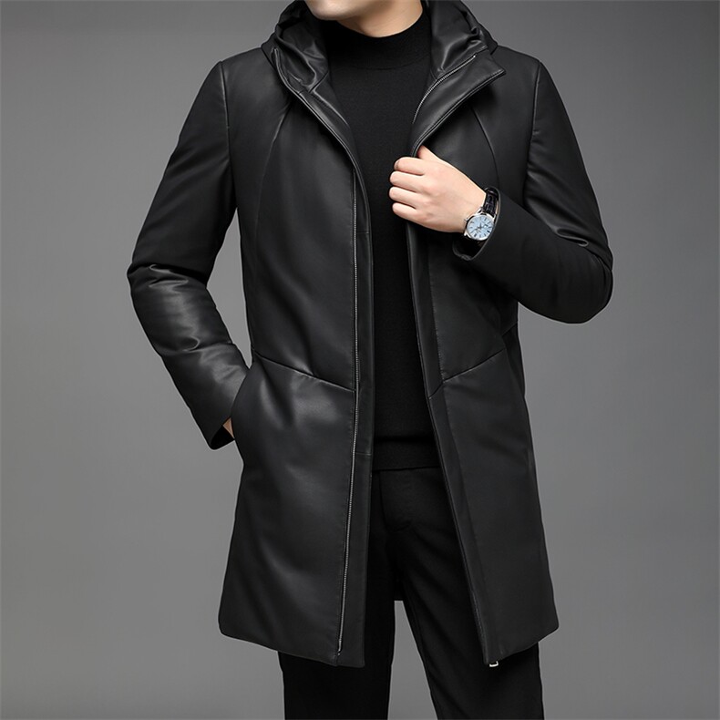冬装绵羊皮皮羽绒服连帽厚款中年休闲男装白鸭绒外套HPN6803-P630图片