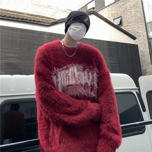 DY75-P56新款美式字母印花毛衣男秋冬季街头潮牌宽松情侣针织衫图片