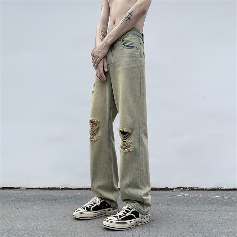B221美式ins高街暗黑小众直筒破洞牛仔裤LK23056-P60控78,男装牛仔裤,电商B221