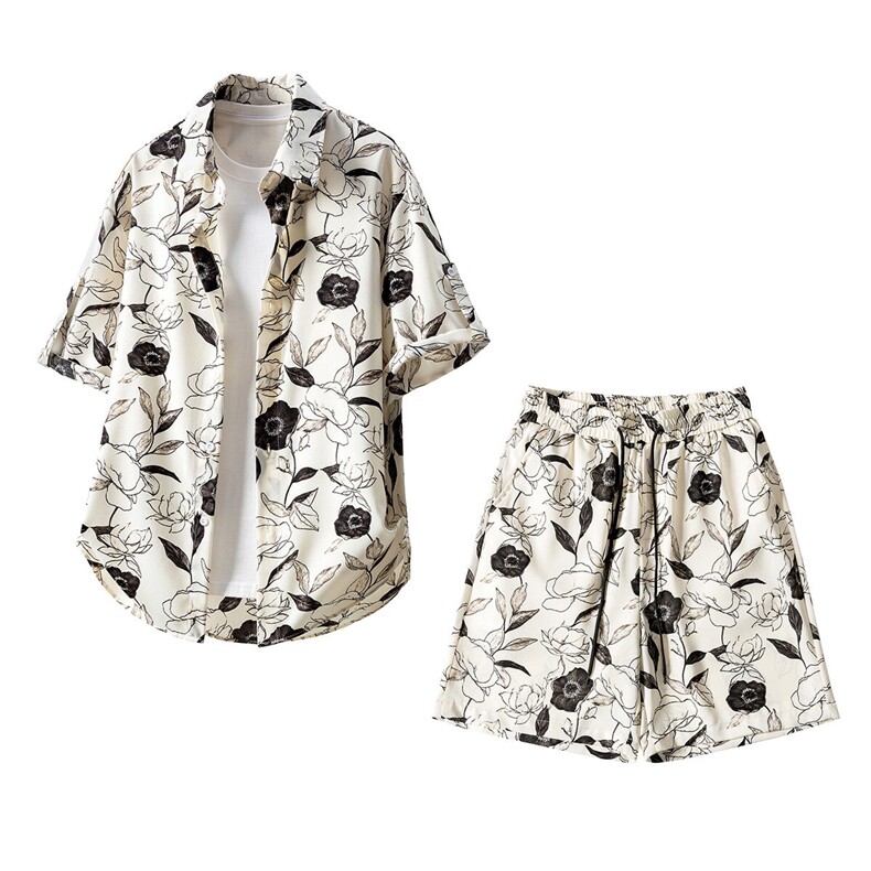 短袖衬衫男+短裤男套装男聚酯纤维M-5XL大码TZ78709P50控98，男装休闲套装，星座227-7