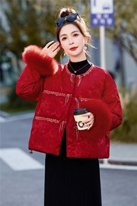 现货2025年冬季短款新中式真狐狸毛重工羽绒服图片