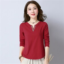 2022春秋季新款时尚休闲小V领长袖T恤，女装T恤，依倍林